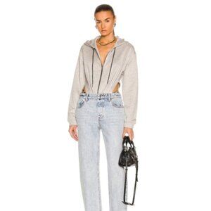 RTA  Maggie Hoodie-Style High Cut Zipped bodysuit Light Grey Sz: XS